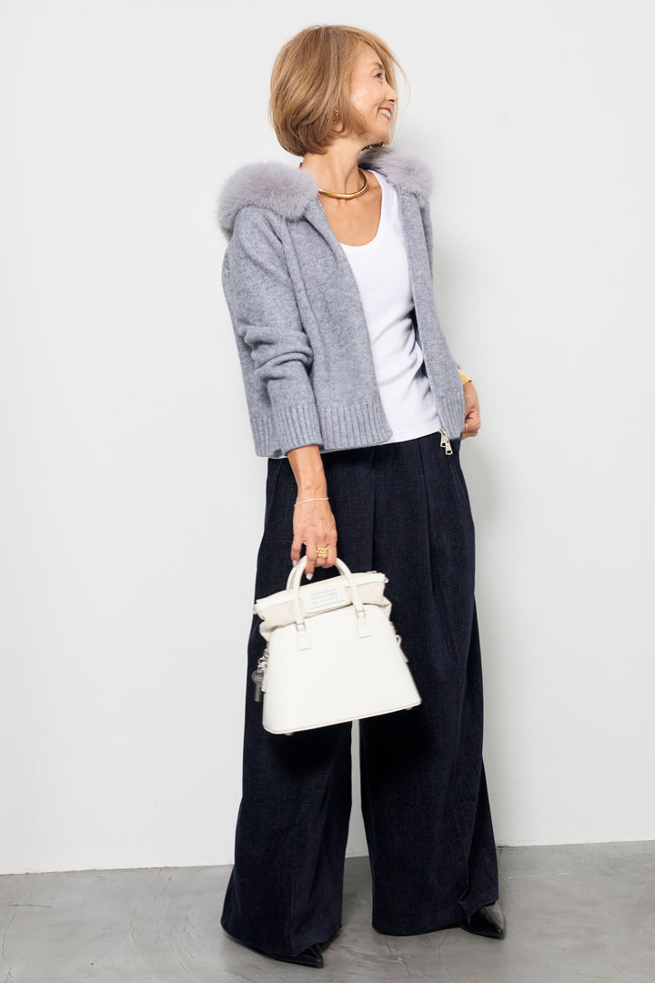 デニムライク起毛ワイドパンツ