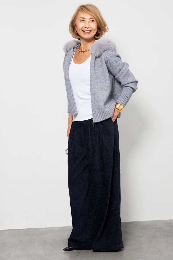 デニムライク起毛ワイドパンツ