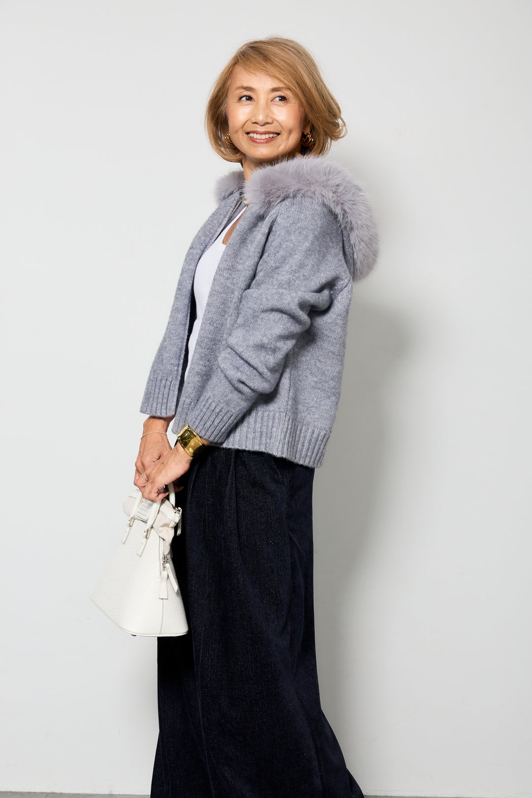 デニムライク起毛ワイドパンツ