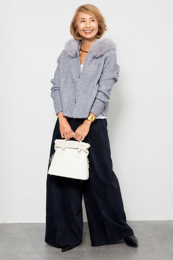 デニムライク起毛ワイドパンツ