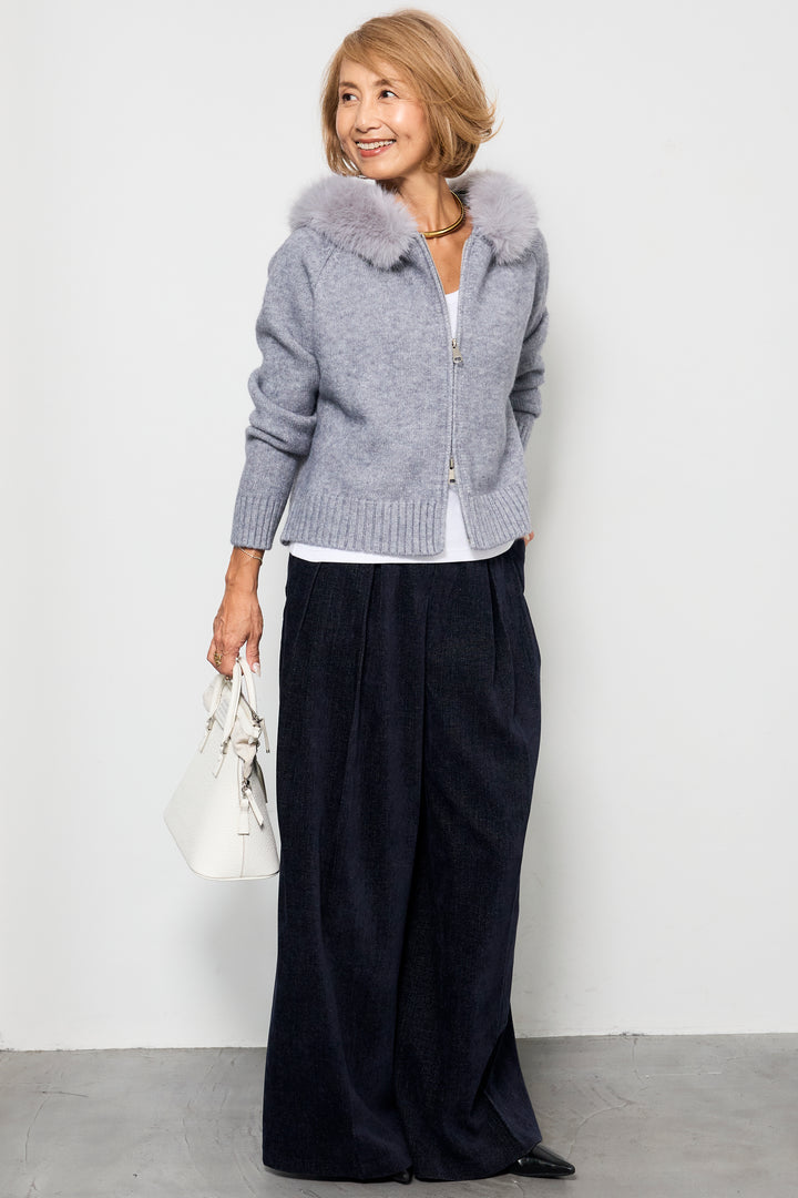 ファーフードニットパーカー