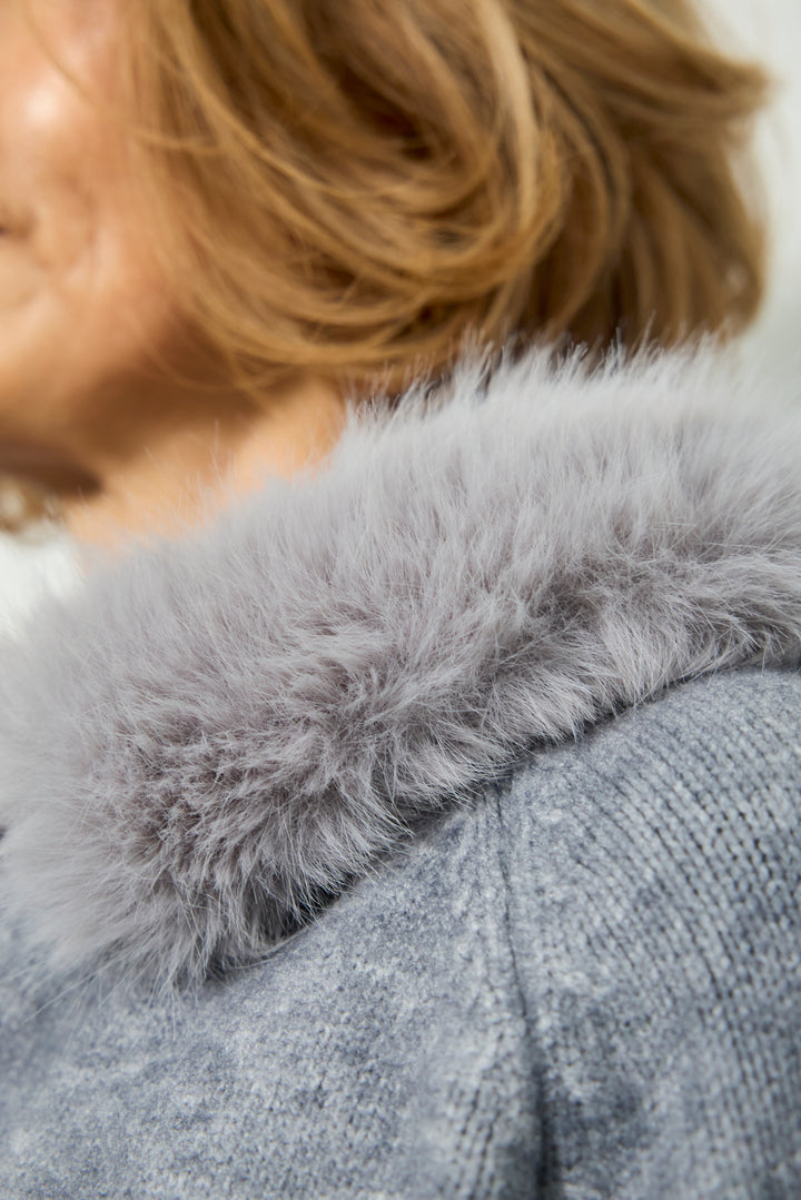 [SET]ファーフードニットパーカー+デニムライク起毛ワイドパンツ(2set)