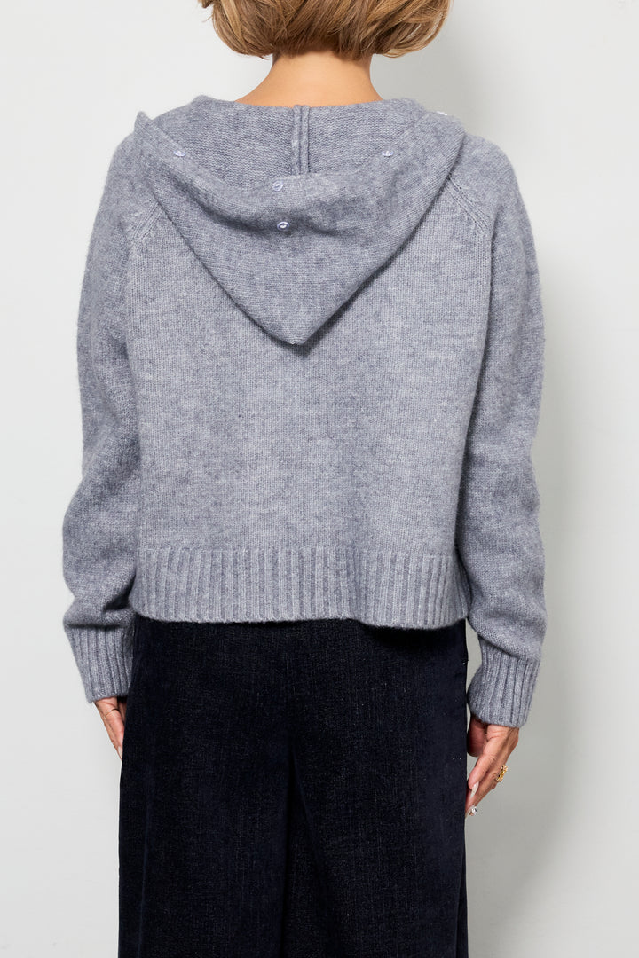 [SET]ファーフードニットパーカー+デニムライク起毛ワイドパンツ(2set)