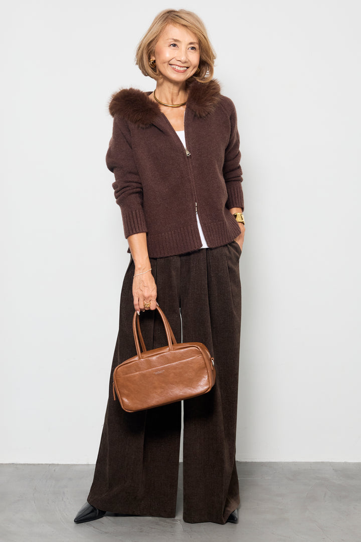 ファーフードニットパーカー