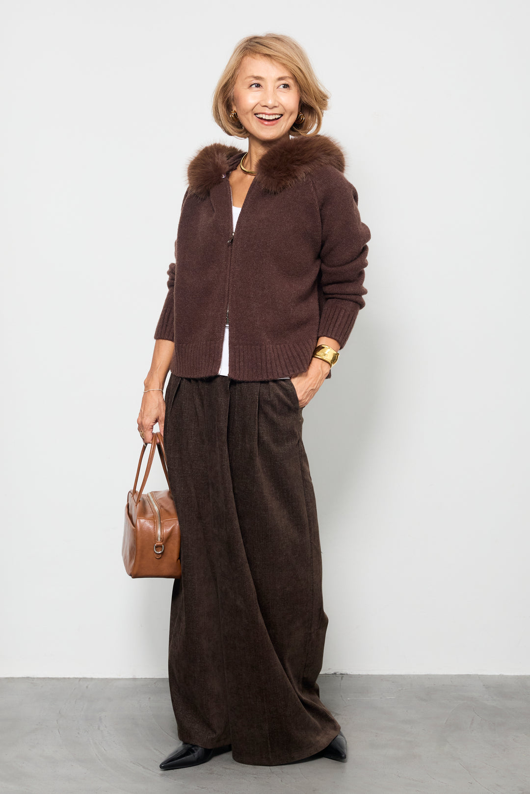 デニムライク起毛ワイドパンツ