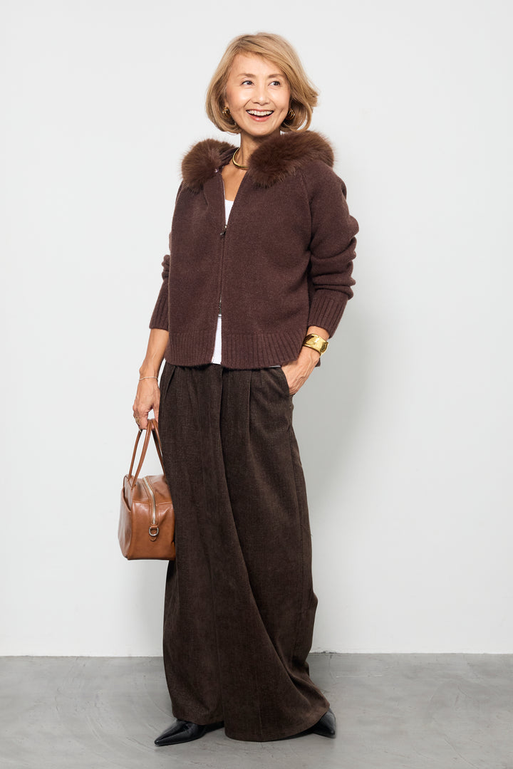 デニムライク起毛ワイドパンツ