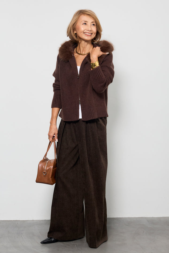 デニムライク起毛ワイドパンツ