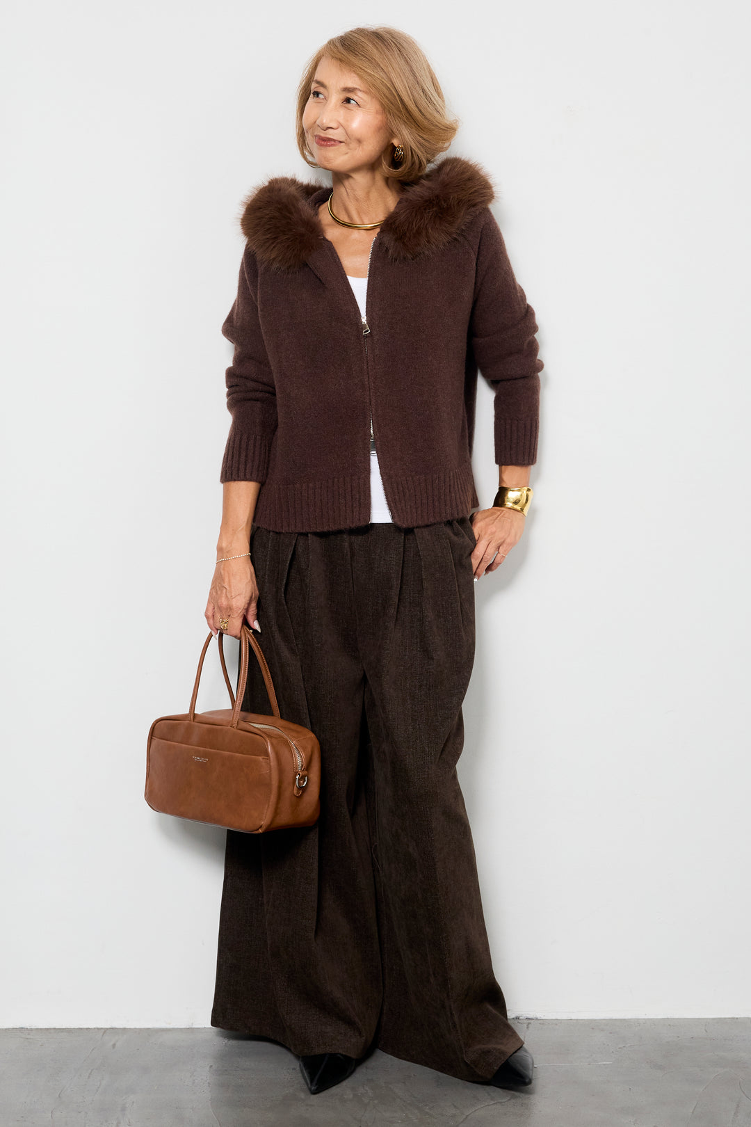 デニムライク起毛ワイドパンツ