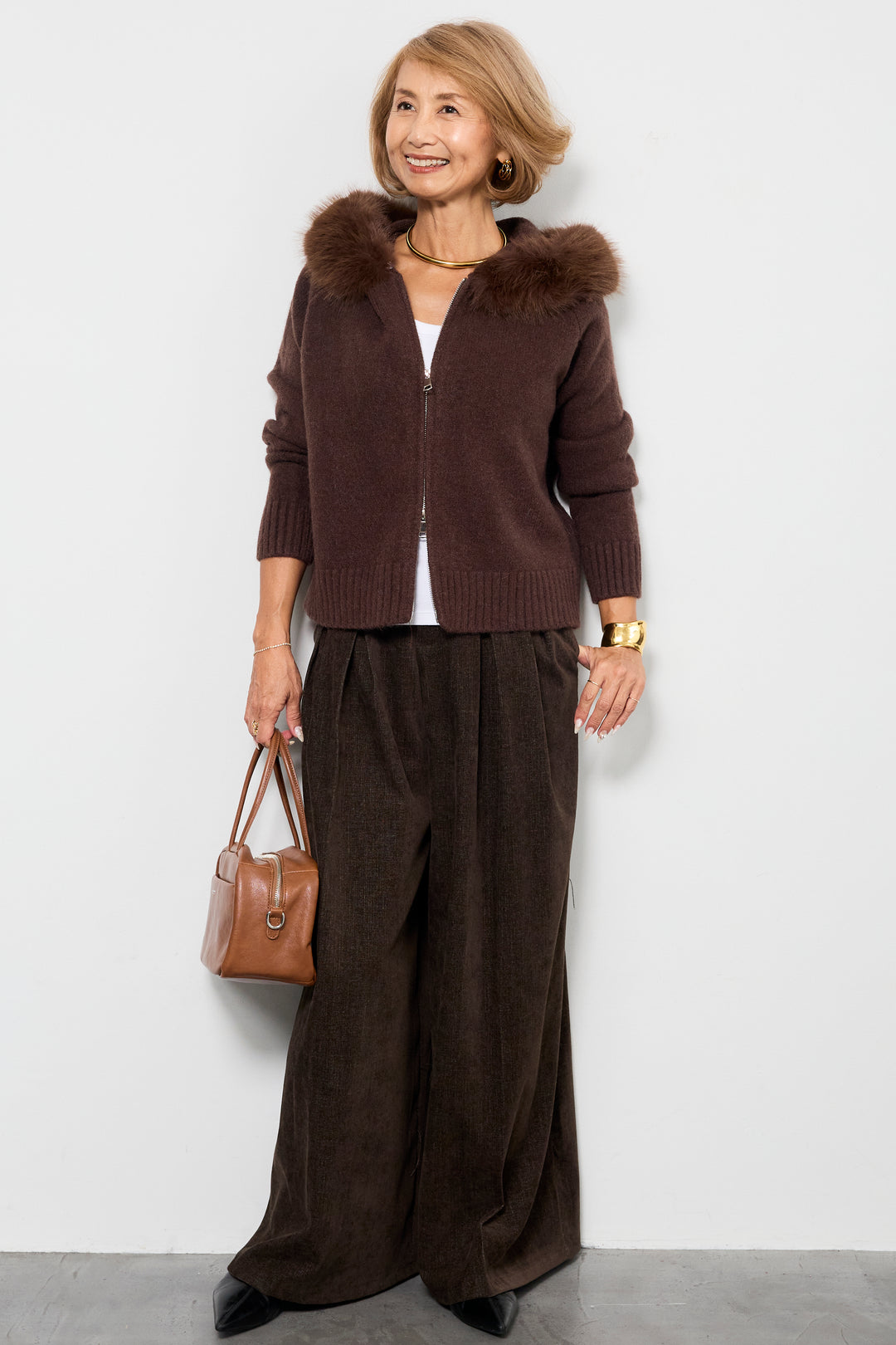 デニムライク起毛ワイドパンツ