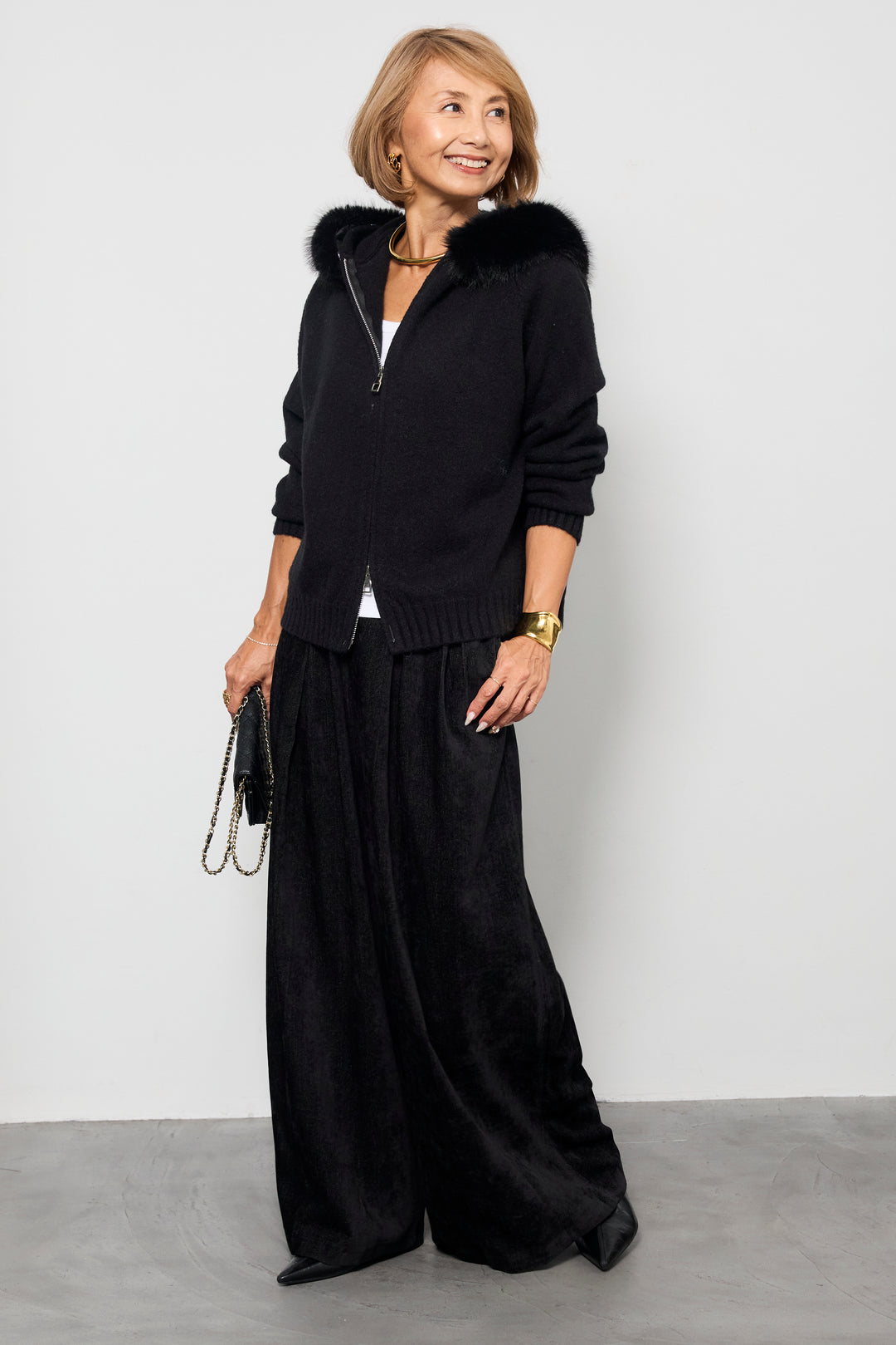 デニムライク起毛ワイドパンツ