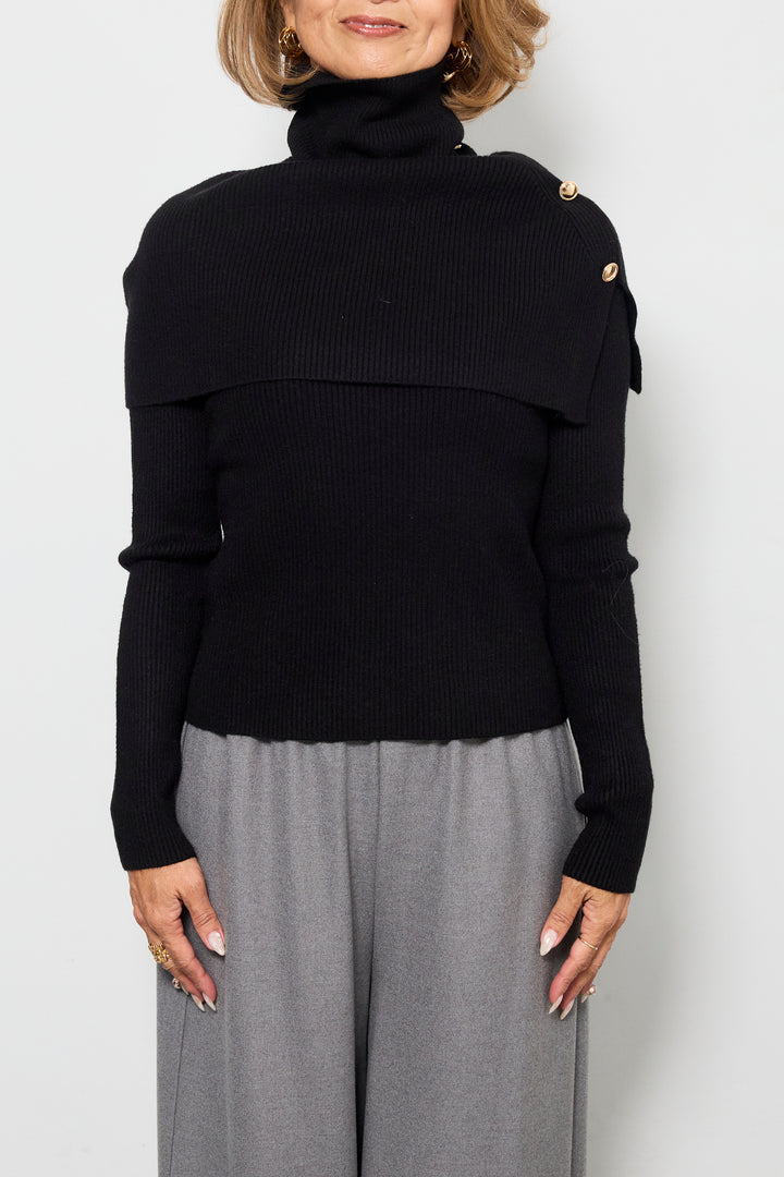 ボタンデザインケープニットアンサンブル