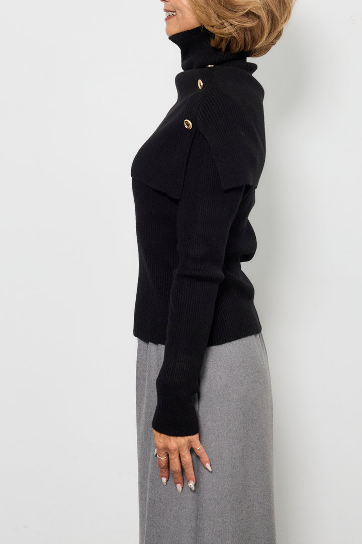 ボタンデザインケープニットアンサンブル