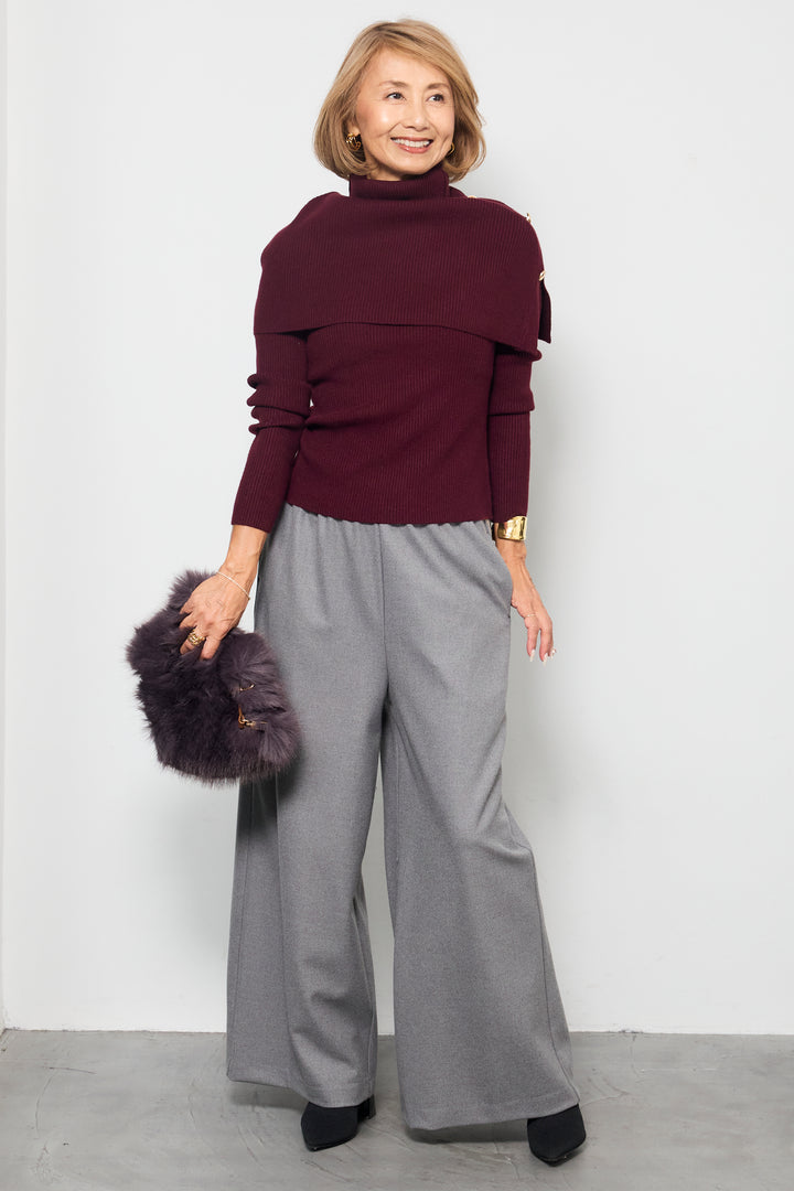 ボタンデザインケープニットアンサンブル