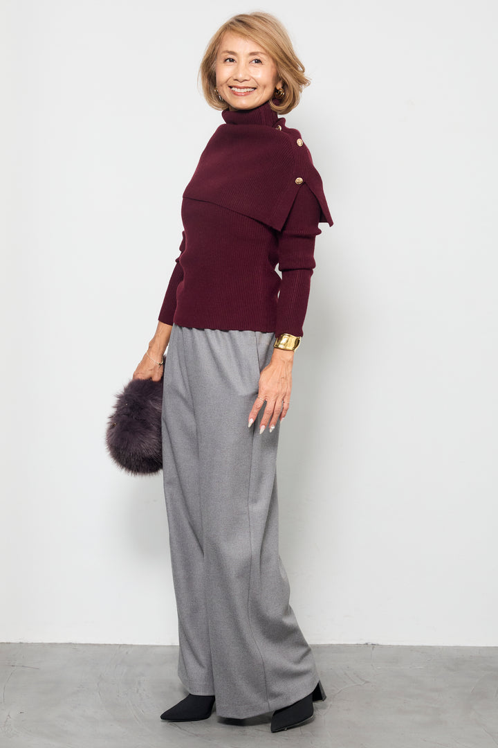 ボタンデザインケープニットアンサンブル