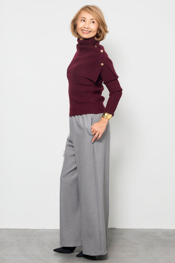 ボタンデザインケープニットアンサンブル