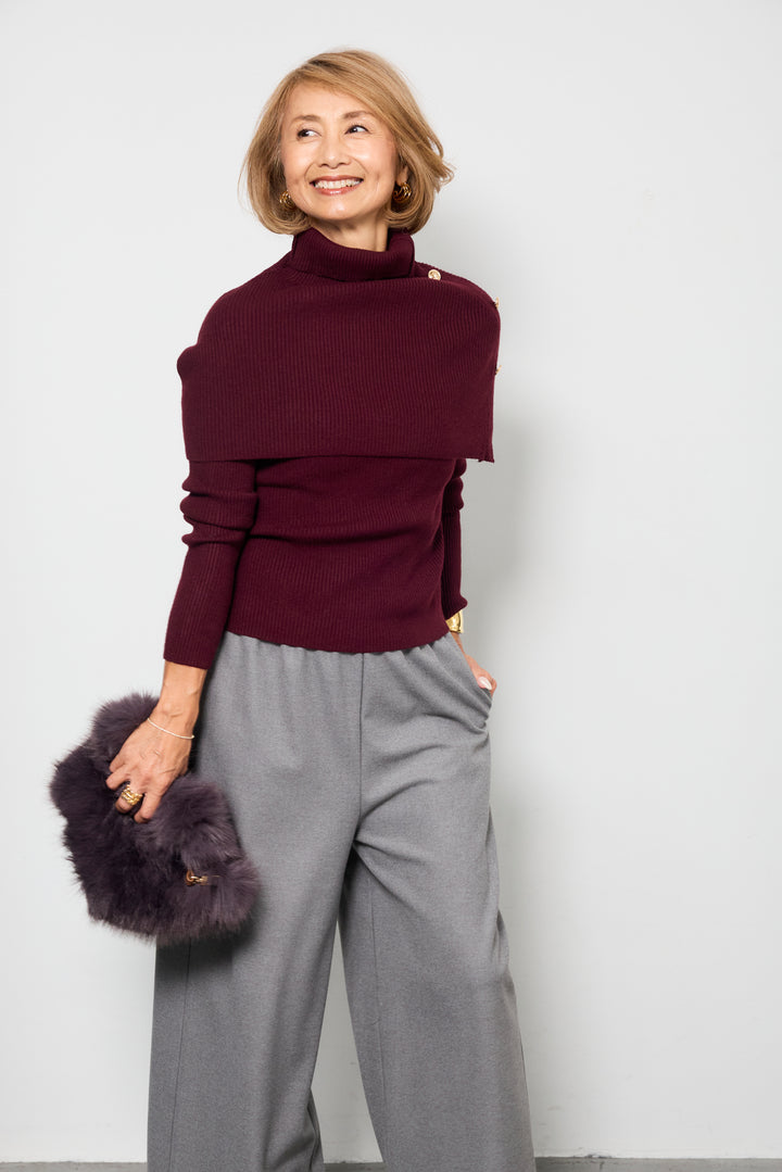 ボタンデザインケープニットアンサンブル