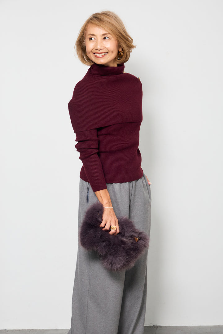 ボタンデザインケープニットアンサンブル