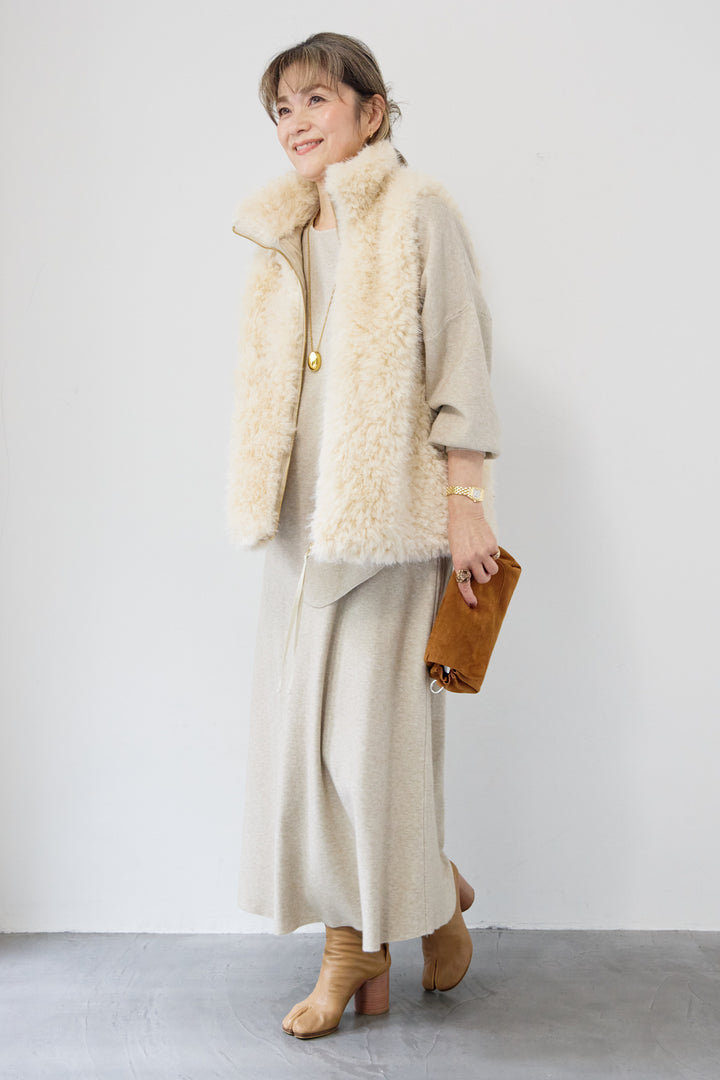 ロングミックスファーベスト