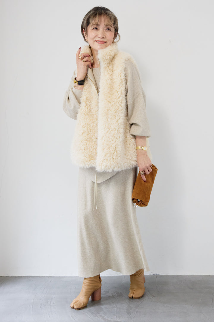 ロングミックスファーベスト