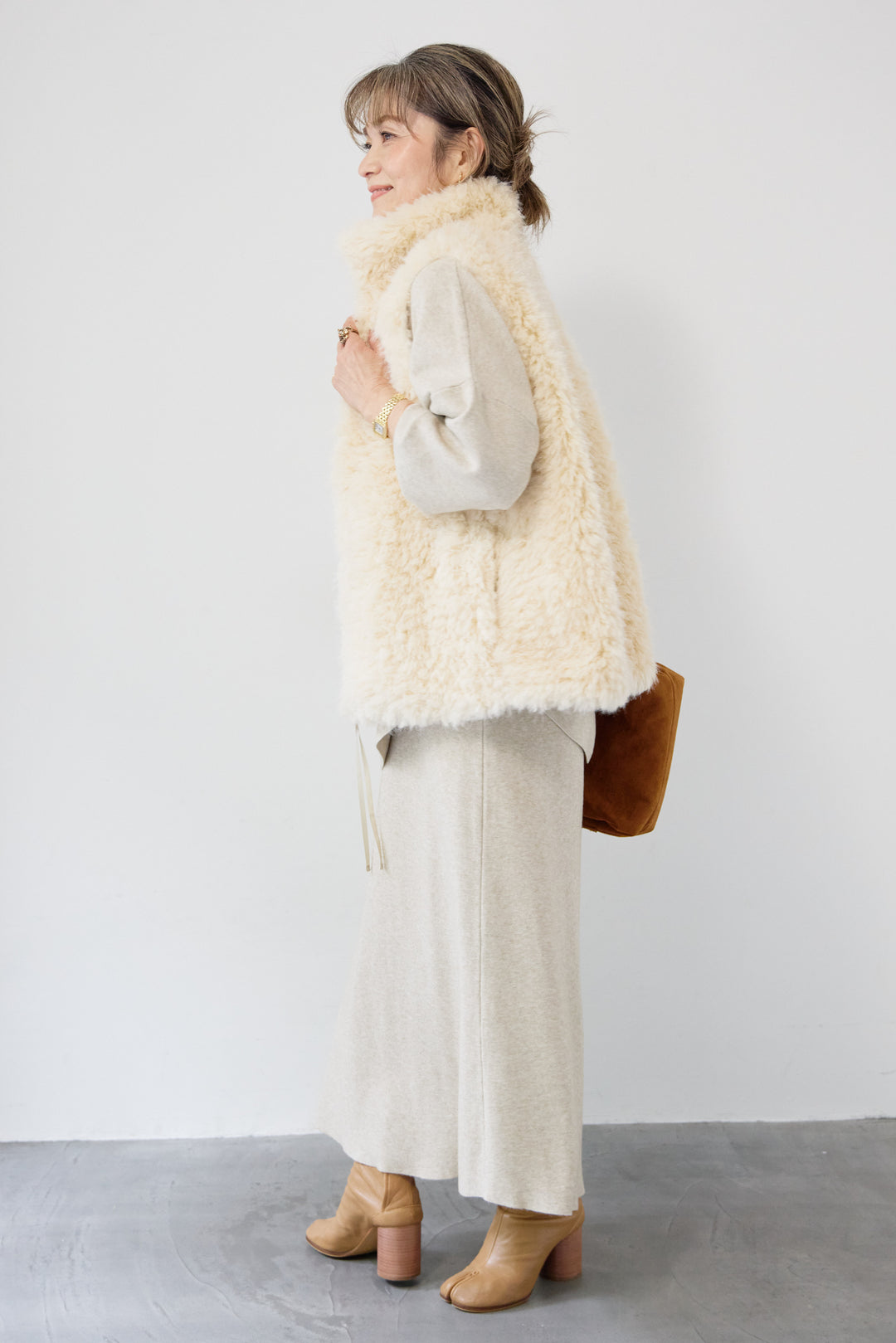 ロングミックスファーベスト