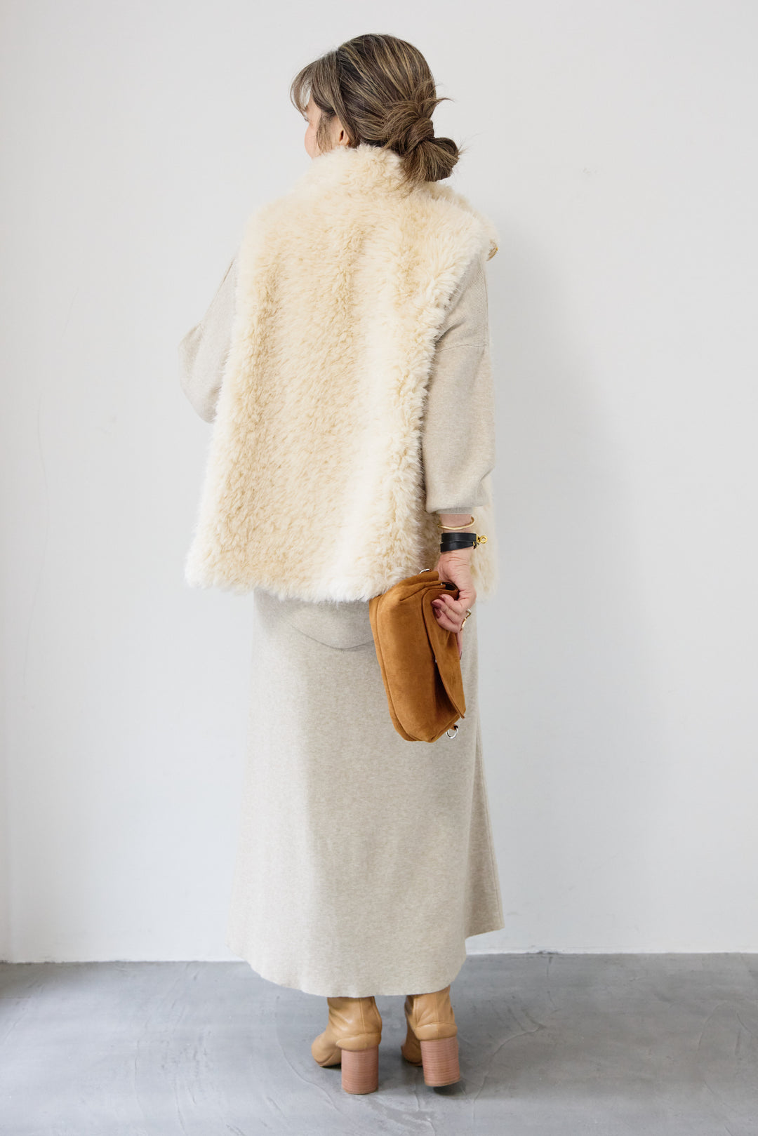 ロングミックスファーベスト