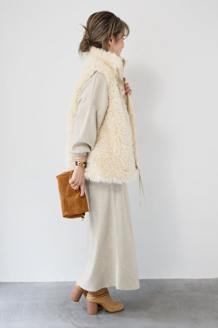 ロングミックスファーベスト