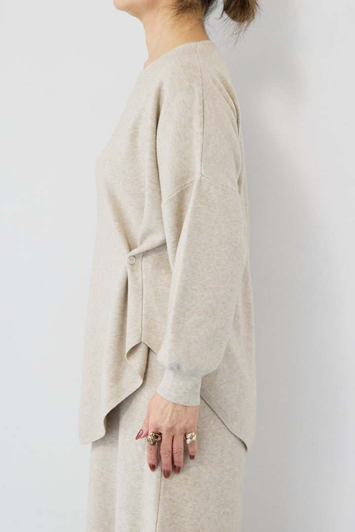 [SET]ロングミックスファーベスト+ニットアップ アシンメトリープルオーバー＆ロングスカート(2set)