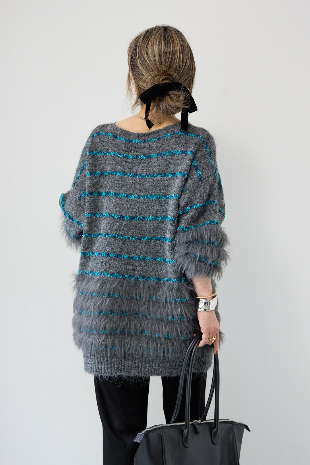 [SET]配色ラインシャギーニット+【REIKOコラボ】スウェット起毛ジョガーパンツ(2set)