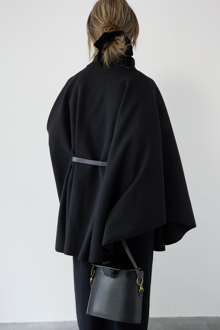 [SET]スタンドカラーケープコート+Vネック ロングニットワンピース(2set)