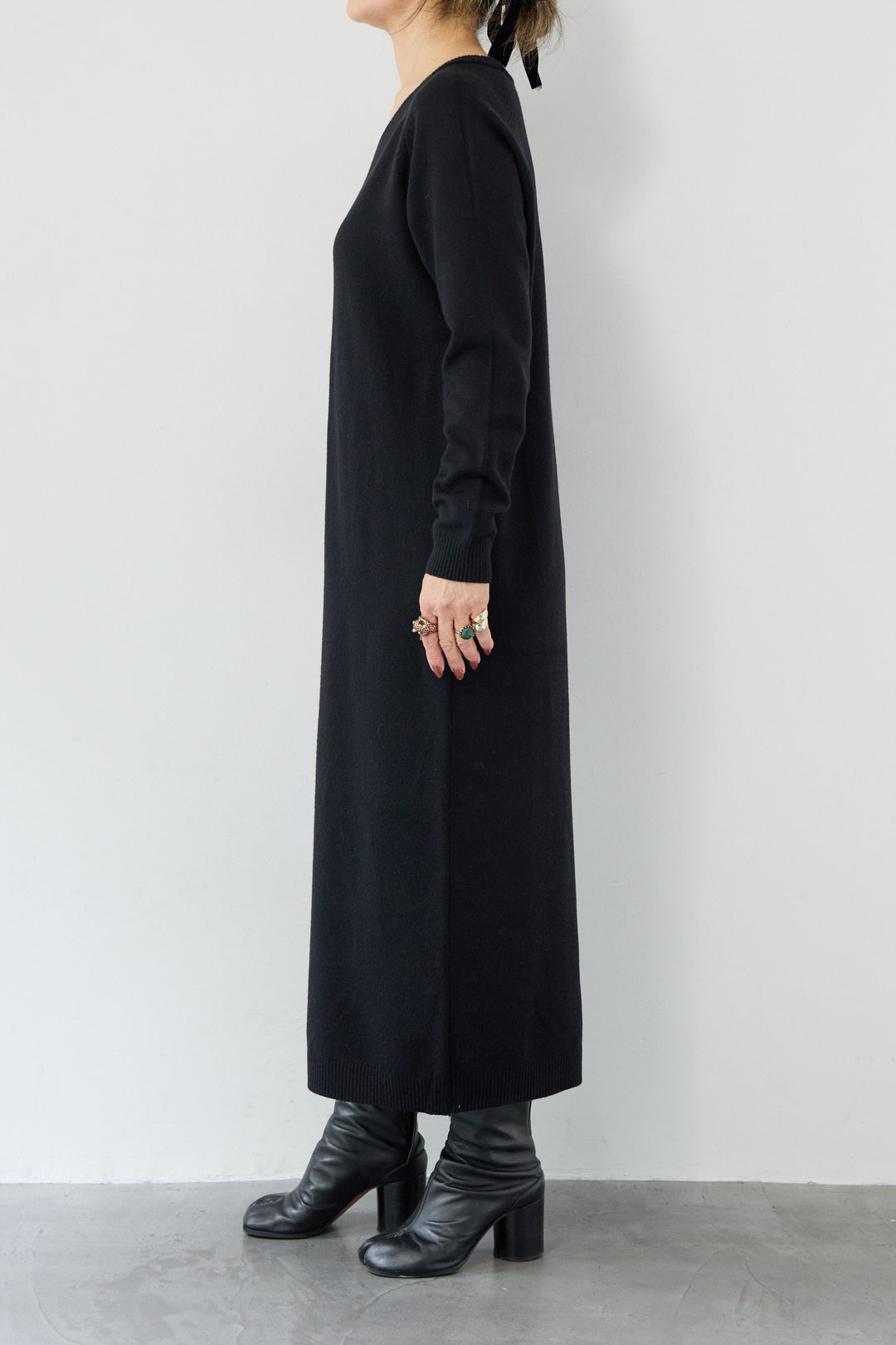 [SET]スタンドカラーケープコート+Vネック ロングニットワンピース(2set)