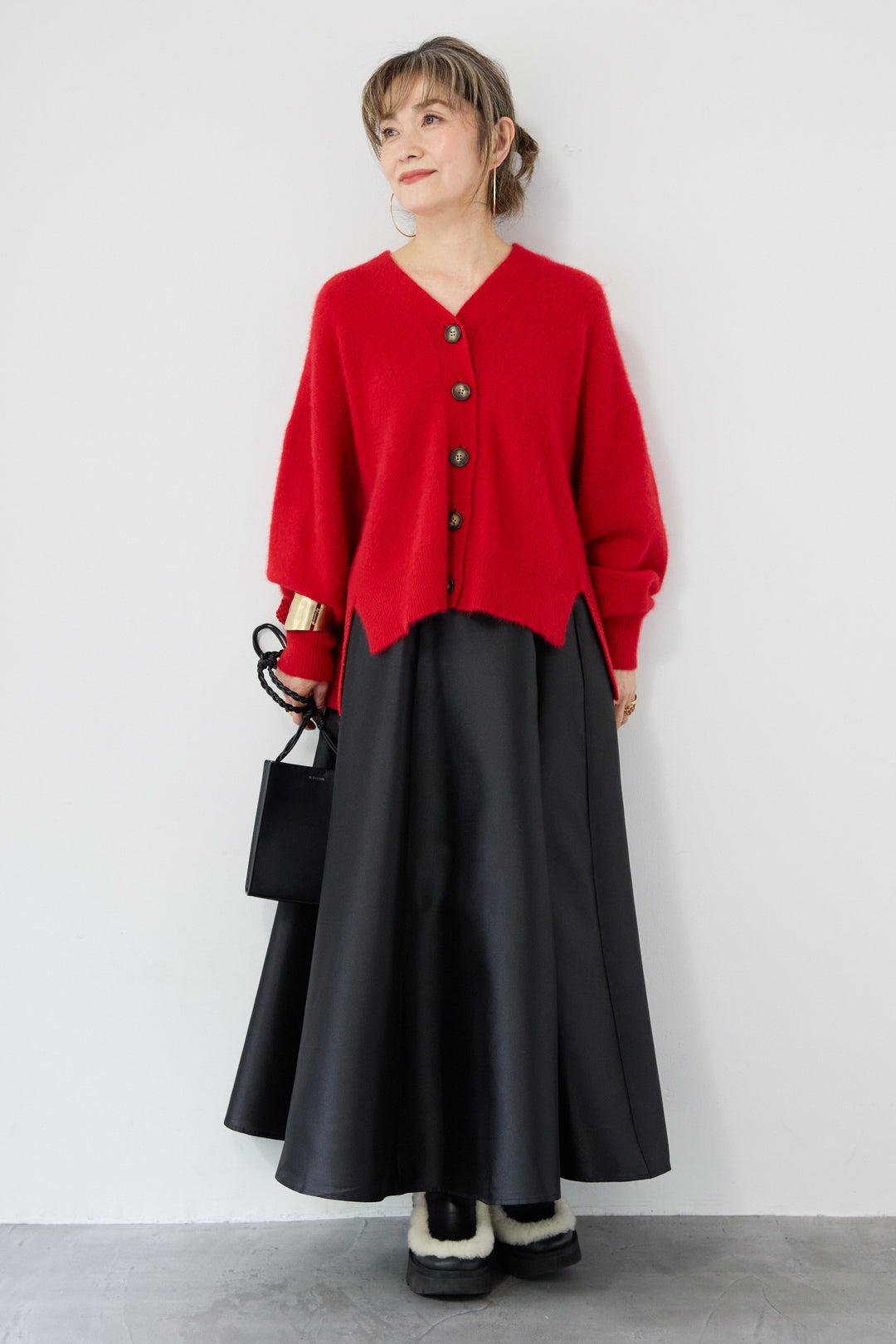 ラクーン混×毛混 切替カーディガン