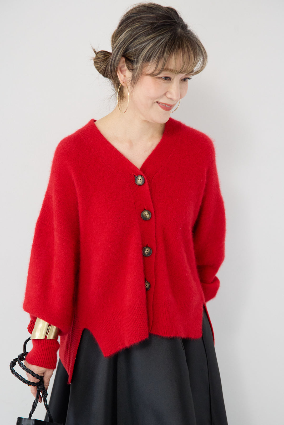 ラクーン混×毛混 切替カーディガン