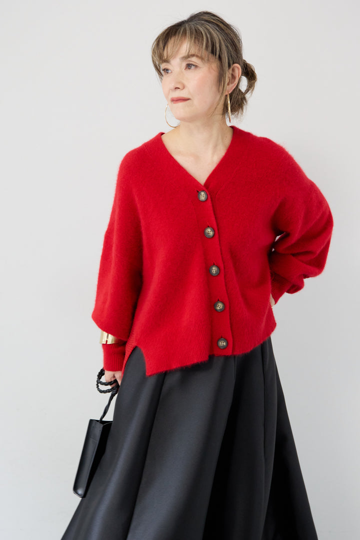 ラクーン混×毛混 切替カーディガン