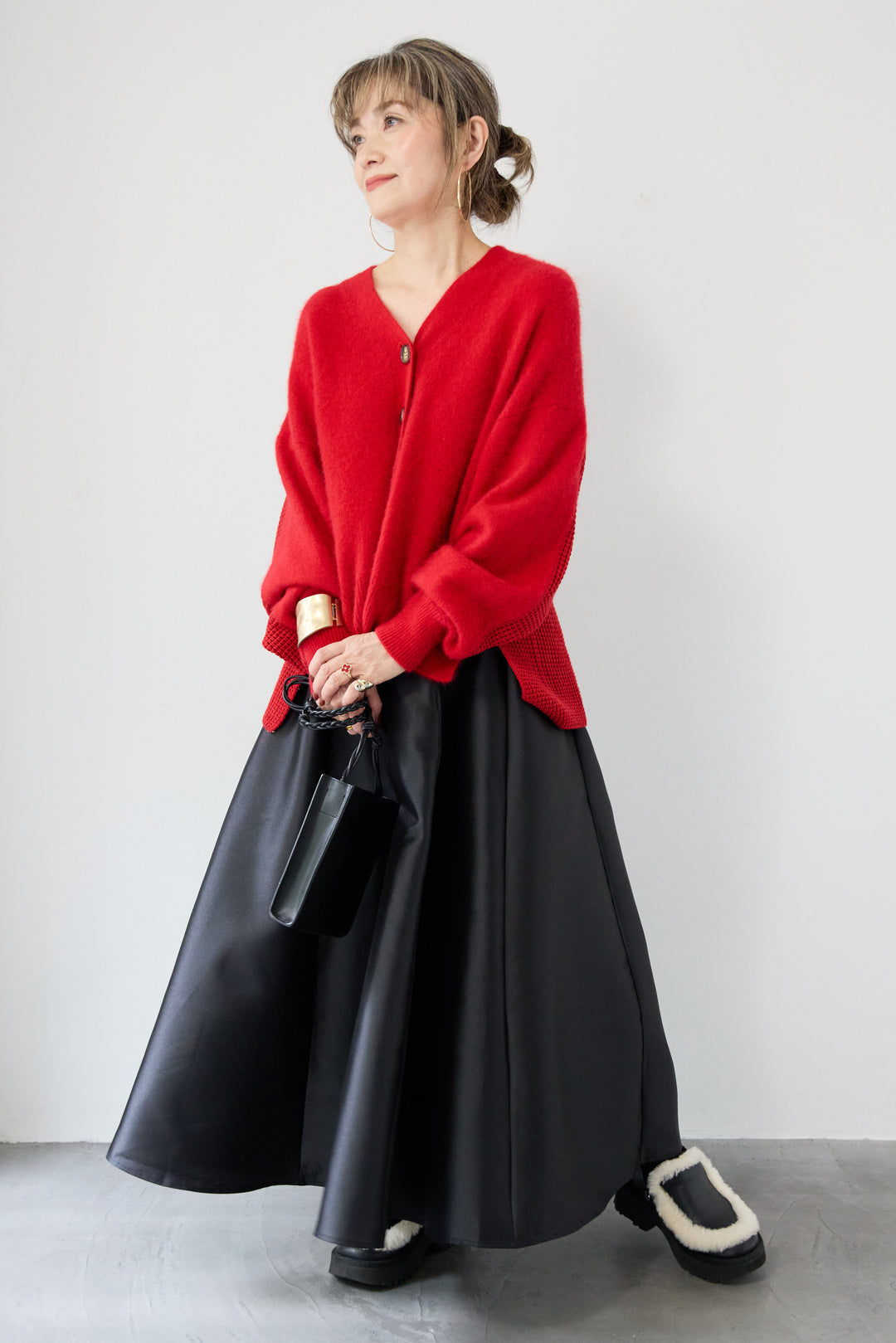 ラクーン混×毛混 切替カーディガン