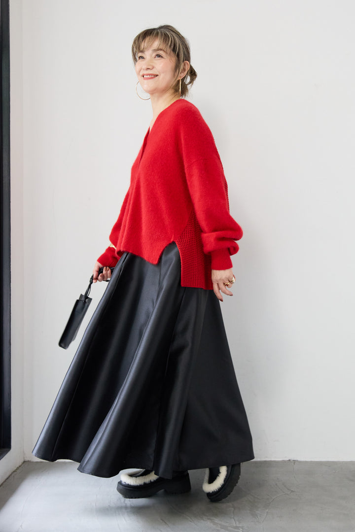 ラクーン混×毛混 切替カーディガン