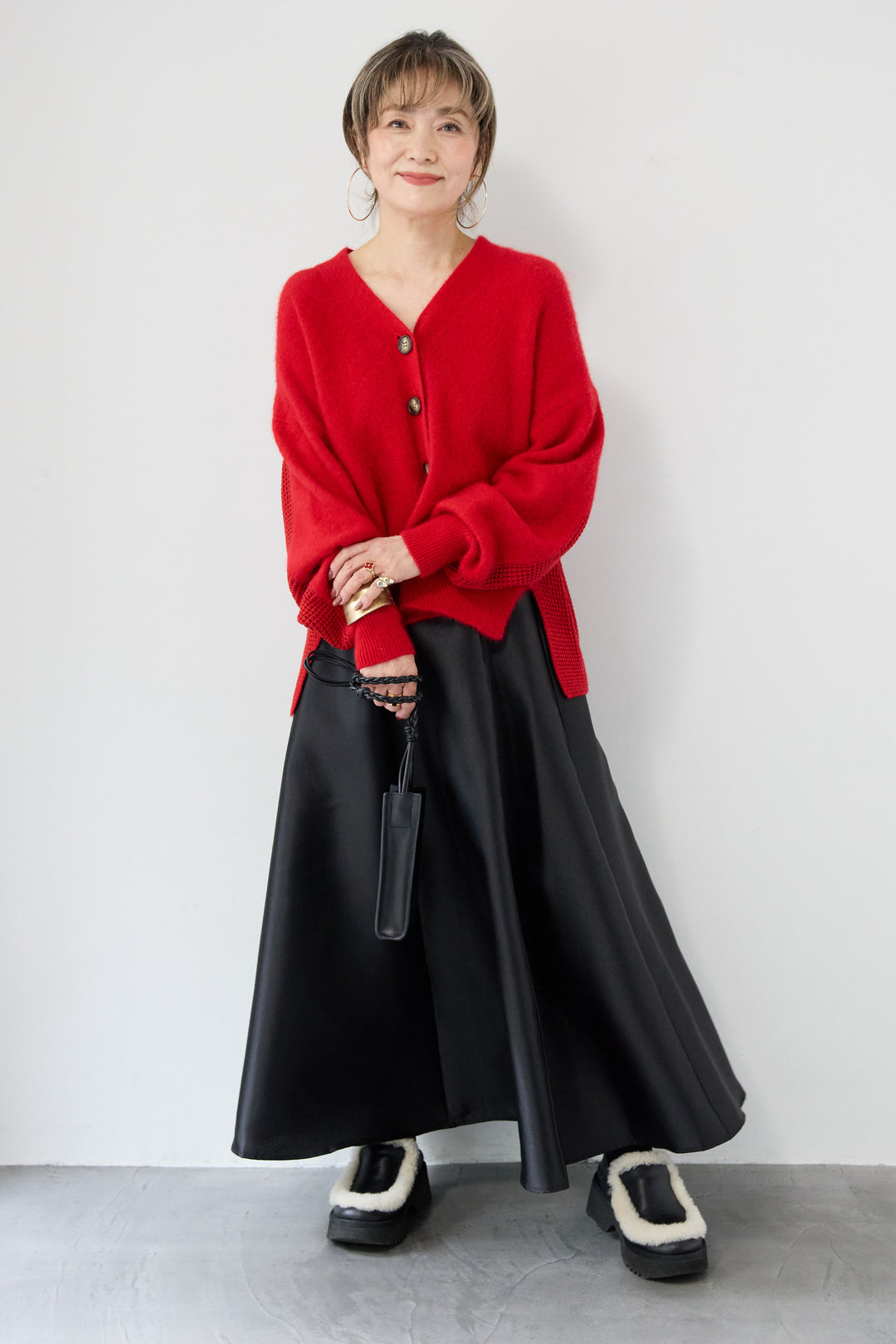 ラクーン混×毛混 切替カーディガン