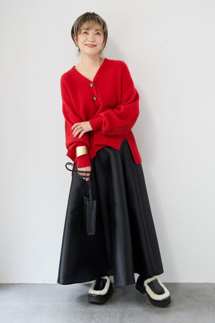 ラクーン混×毛混 切替カーディガン