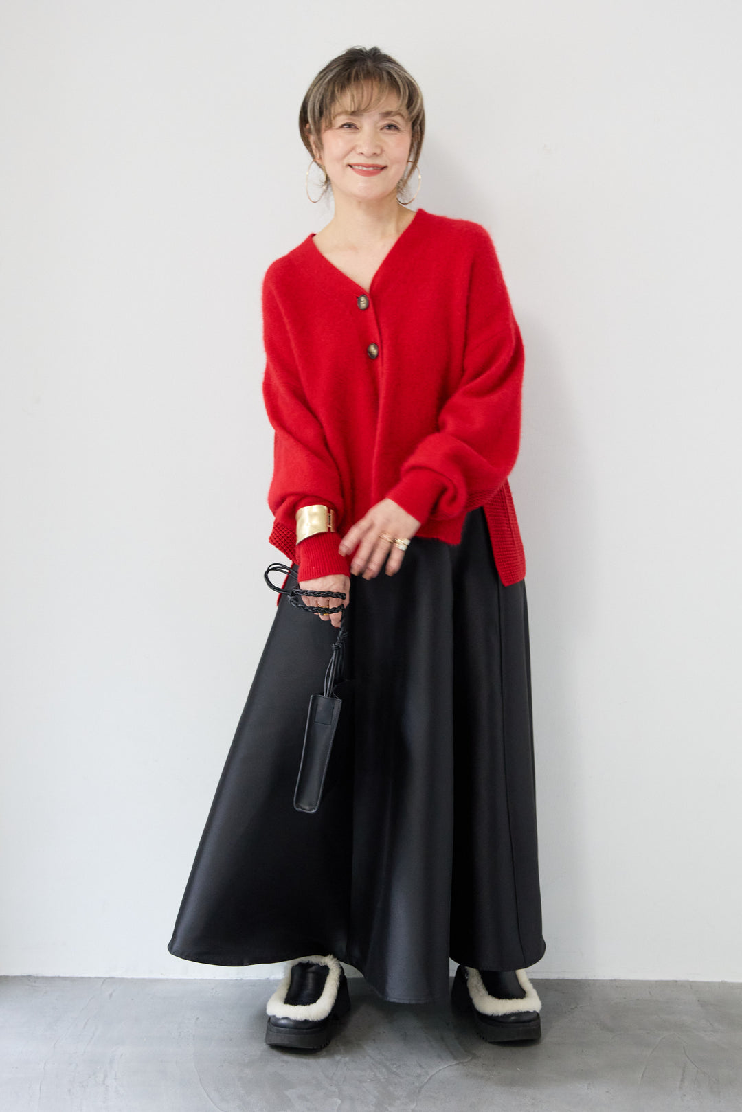 ラクーン混×毛混 切替カーディガン