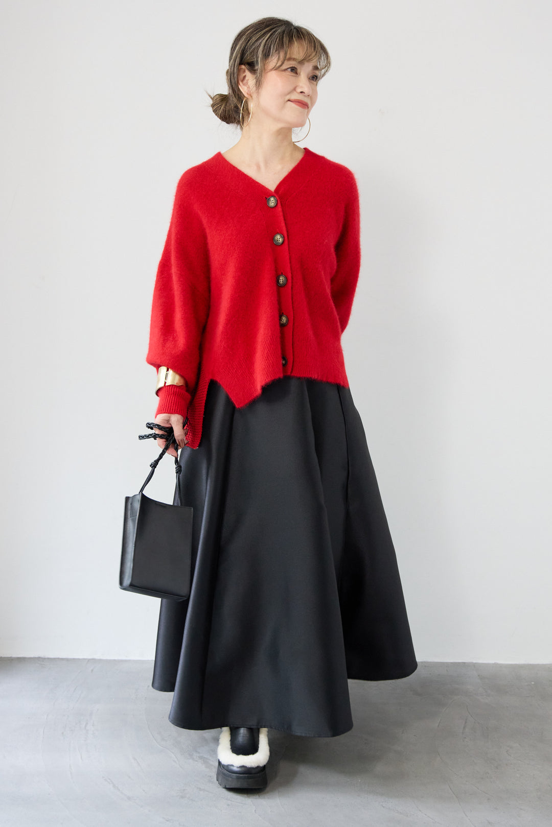 ラクーン混×毛混 切替カーディガン