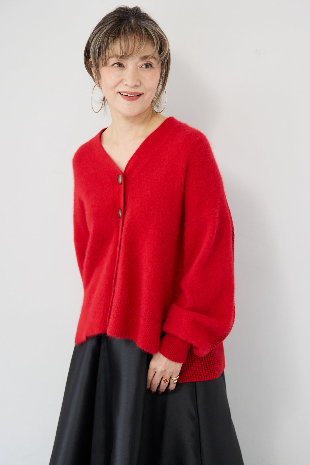 ラクーン混×毛混 切替カーディガン