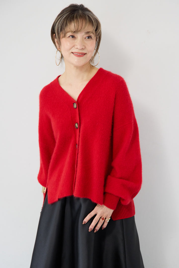 ラクーン混×毛混 切替カーディガン