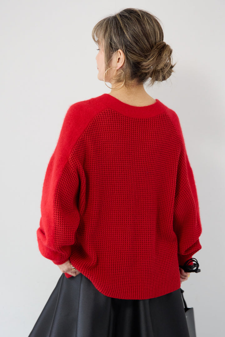 ラクーン混×毛混 切替カーディガン