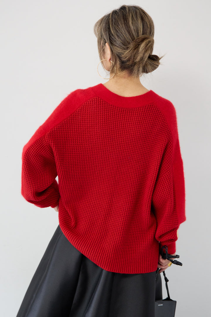 ラクーン混×毛混 切替カーディガン