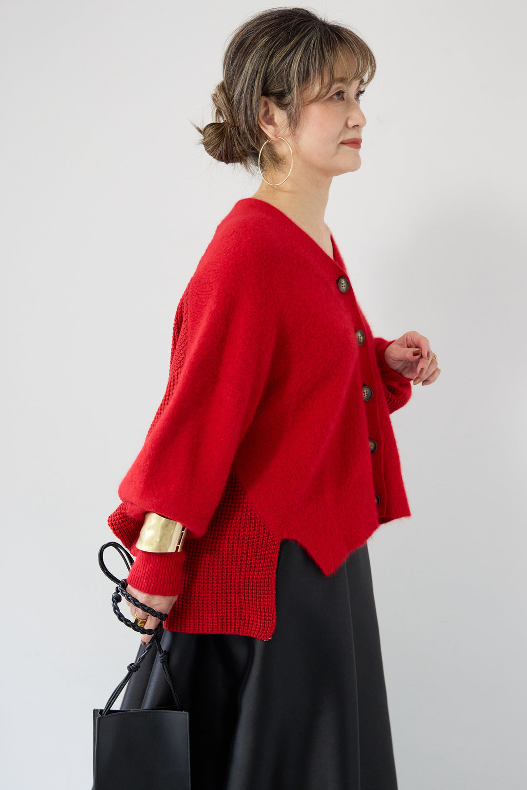 ラクーン混×毛混 切替カーディガン