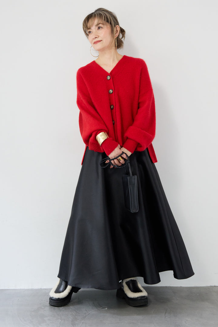 ラクーン混×毛混 切替カーディガン