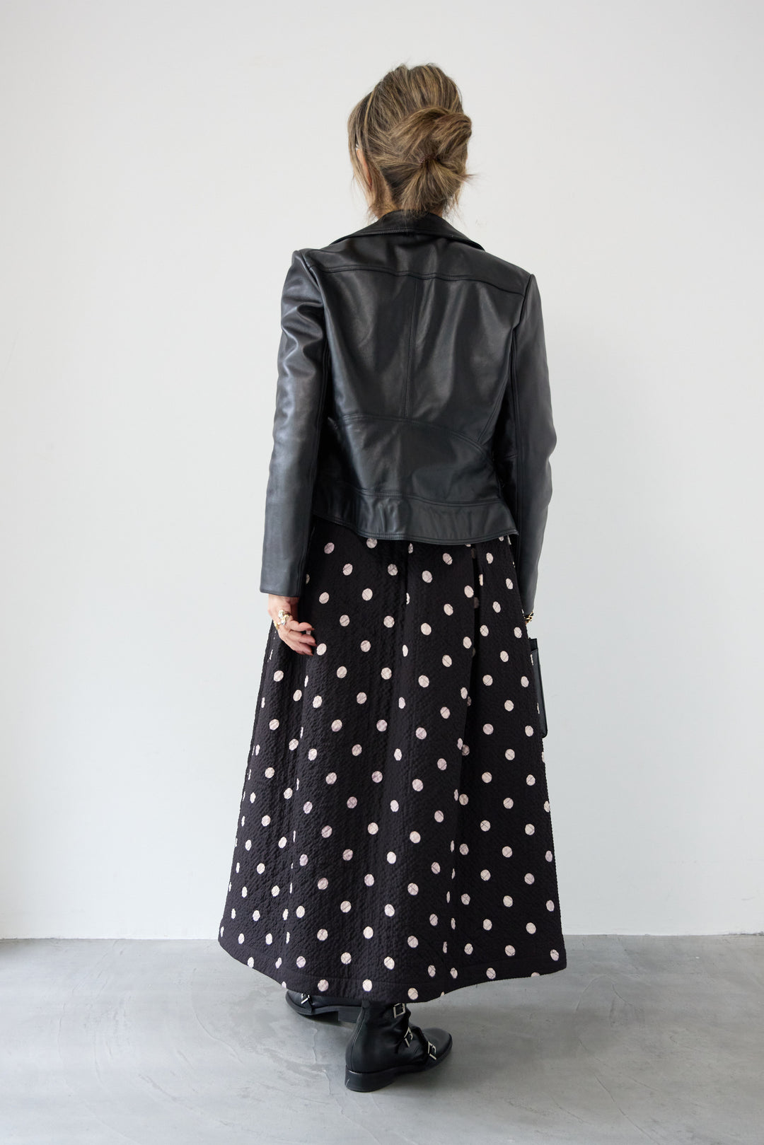 ドット柄 フレアロングスカート