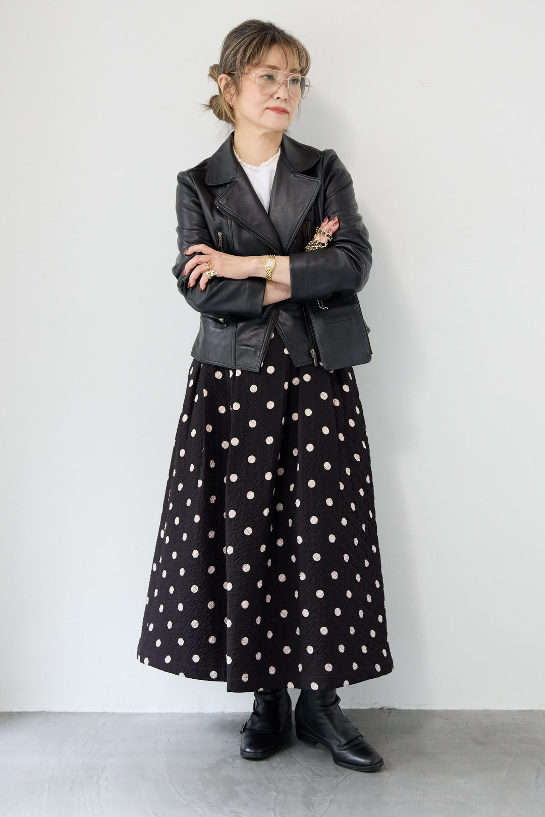 ドット柄 フレアロングスカート