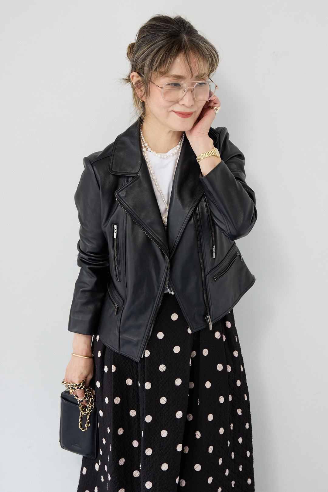 ドット柄 フレアロングスカート