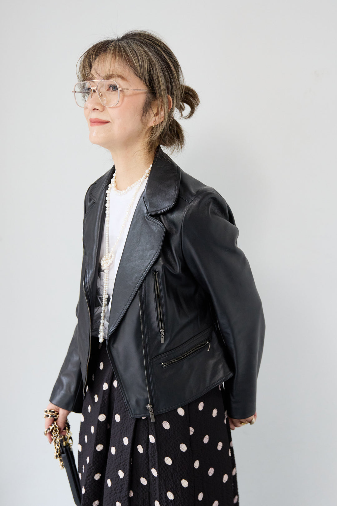 ドット柄 フレアロングスカート