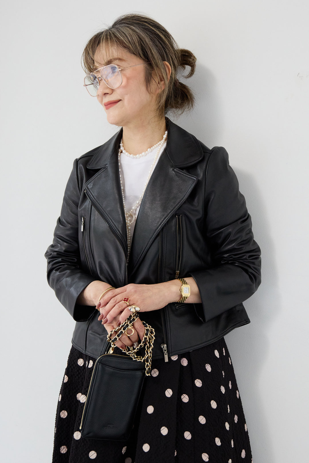 ドット柄 フレアロングスカート